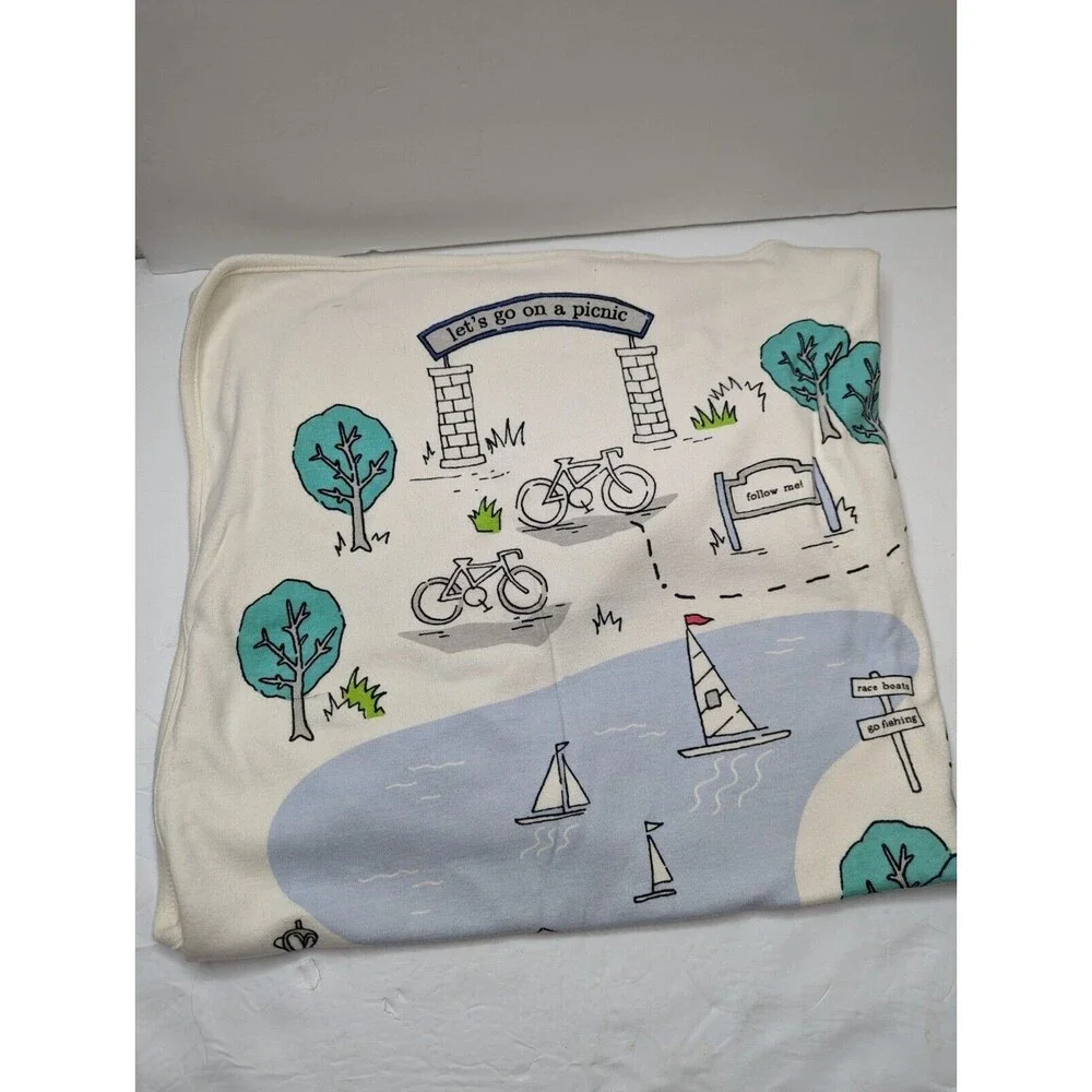 Baby Gap White Let's Go on a Picnic Dog Park Cotton Blanket Security 2016 30x34
